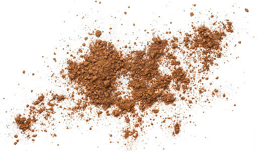 白色背景上隔离的可可粉末 最高视图棕色巧克力肉桂甜点饮料食物味道地面图片