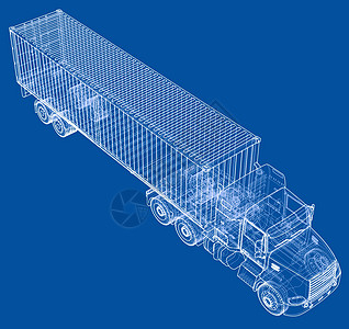 美国卡车轮廓矢量渲染 3物流商品货物技术港口草稿绘画盒子货运货车图片