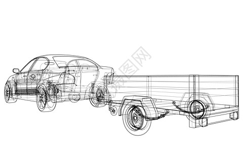 带有开放式拖车草图的轿车 韦克托车辆草稿机动性数字化绘画送货汽车项目车轮货物图片