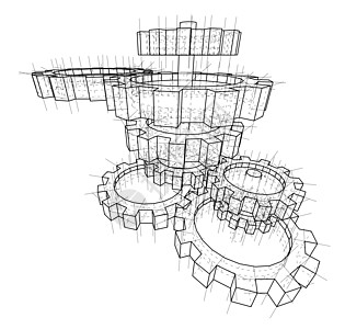 3D 齿轮 韦克托绘画圆圈技术草图插图传动草稿蓝图旋转机械图片