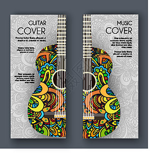 装饰品的横幅上的抽象复古音乐吉他 矢量图解概念设计图片