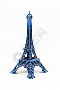 铁塔模型 在白色背景上隔离旅行青铜金属地标模仿蓝色纪念碑玩具文化游客图片