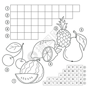 与水果拼字游戏 儿童教育网页 - 英文词组(英语)图片