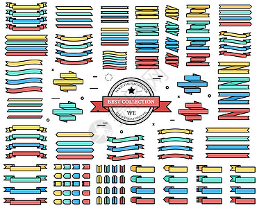 用于插图概念的彩色丝带和元素集 适用于网络和移动设备的模板 矢量背景设计折扣剪贴簿滚动菜单质量徽章销售装饰横幅奢华图片