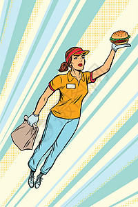 女服务员汉堡快餐送货飞行超级英雄赫尔图片