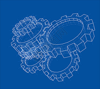 3D 齿轮 韦克托圆形工业车辆蓝图插图商业传动线条工程草稿图片