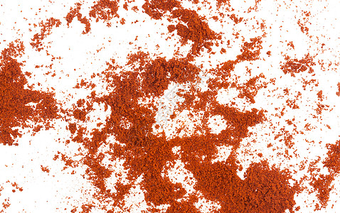 白色背景上孤立的红色辣椒粉 顶部视图粉末胡椒香料调味品宏观包装地面食物辣椒图片