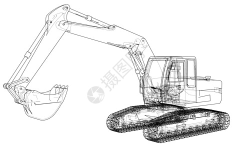 挖掘机概念大纲 韦克托工程机械建筑刮刀运动地球绘图矢量拖拉机矿业图片