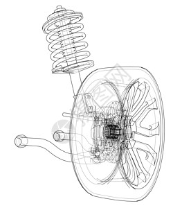 带轮子轮胎和减震器的汽车悬架震惊服务运输橡皮蓝图吸收器圆柱力学机器插图图片