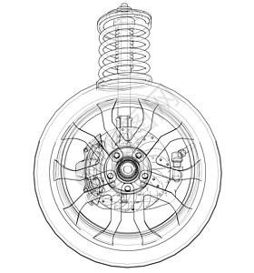 带轮子轮胎和减震器的汽车悬架金属插图螺旋力学车轮震惊圆圈服务圆柱吸收器图片