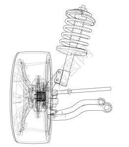 带轮子轮胎和减震器的汽车悬架草图服务车轮吸收器震惊金属机器圆圈线条绘画图片