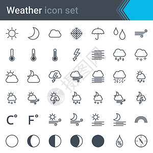 天气线图标集-太阳 月相 云 雨 雪 彩虹 雷图片