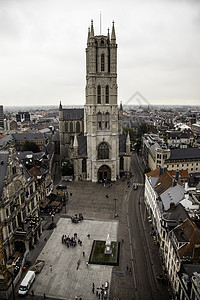 从高度对 Ghent 的视图房子景观城市经济蓝色建筑旅游旅行绅士教会图片