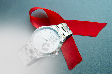 世界艾滋病日 红丝带和时钟的象征不要浪费时间开始治疗癌症生活免疫行动团结缺陷斗争健康泄漏疾病图片