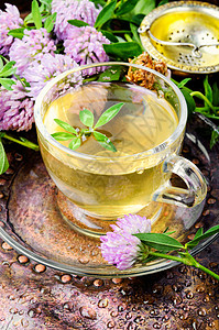 夏季草药茶 配有三叶花野花卫生杯子芳香药品饮料花草康复花瓣治疗图片