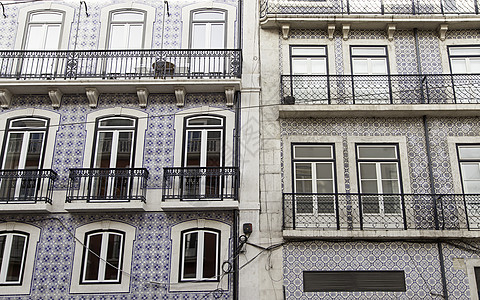 里斯本老门面瓷砖文化蓝色街道旅行旅游城市建筑窗户马赛克图片