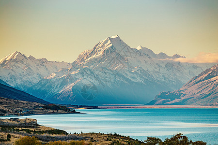 通往新西兰最高山峰Mt Cook的路冰川风景旅游公园天空顶峰狐狸沥青蓝色驾驶图片