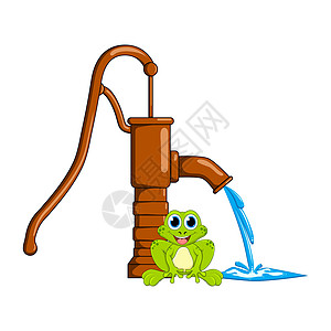 白底隔离的青蛙和水泵设计图片