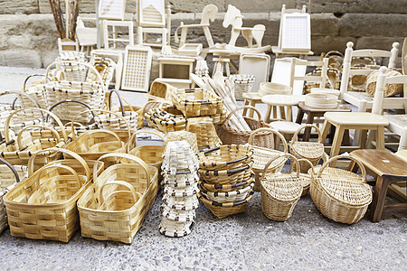 手工制作的Wicker篮子野餐纤维购物市场阻碍艺术材料礼物工艺手工业背景图片