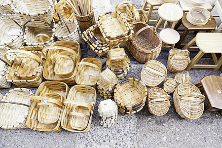 手工制作的Wicker篮子纤维艺术材料工艺手工业食物稻草柳条木头礼物图片