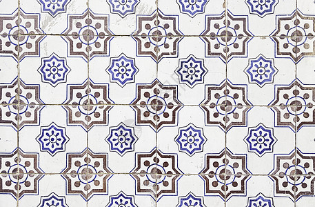 典型的老里斯本墙砖建筑学手工艺术建筑工艺蓝色艺术品古董制品几何图片