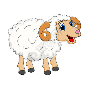 孤立在白背景上的卡通白色圆顶设计内存艺术动物羊肉农场卡通片牛角山羊野生动物羊毛图片