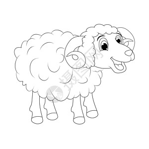 孤立于白背景的卡通快门设计大纲荒野羊毛羊肉动物十二生肖插图绘画农场野生动物卡通片图片