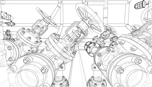 工业设备草图 韦克托汽油技术配件绘画燃料龙头插图管子植物阀门图片