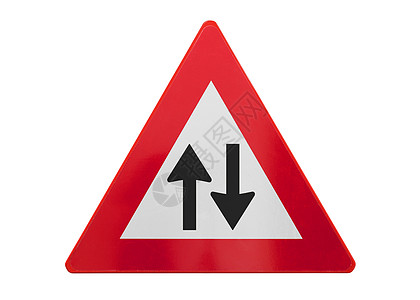 孤立的交通标志     两条路警告对角线白色红色三角形信号危险路标背景图片