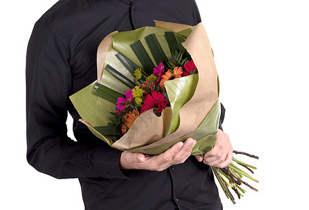 人送花给人男人惊喜套装庆典礼物白色绿色展示黑色花束图片