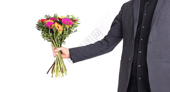 人送花给人展示礼物正装套装男人庆典黑色白色惊喜绿色图片