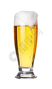 特写一个白色的冷冻啤酒玻璃杯背光琥珀色泡沫黄色玻璃酒精饮料酿造泡沫状图片