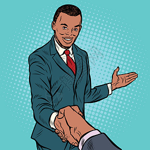 握手的非洲商务人士卡通片商务协议谈判经理合伙伙伴男人人士老板图片