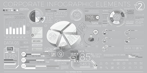 灰色和白色的企业信息图表元素公司服务店铺消费者报告营销战略经济商业推介会图片