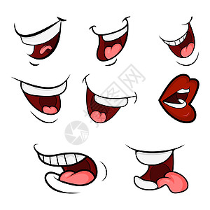 卡通口塞 舌头 笑容 牙齿 表情情感嘴巴嘴唇绘画乐趣动画标识情绪表现力微笑漫画图片