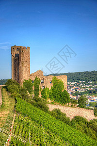 Ehrenfels城堡 Ruedesheim附近莱茵河上的和德国Hessen的遗产天空旅游峡谷建筑堡垒爬坡岩石历史性吸引力图片