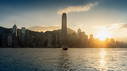 香港美丽的日落市中心天际天空摩天大楼金融假期港口经济顶峰旅行图片