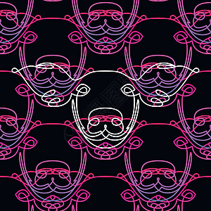 猪脸 线性线条样式 无尽的线 图案 粉色和紫色 标识图标 矢量图  2019 年农历新年象征音乐会插图网络动物农场内衬图片