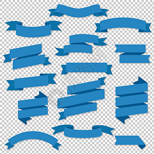 蓝色 Web 丝带设置透明背景横幅笔记卷曲文档磁带公告书签曲线冰壶广告图片