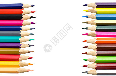 白色背景上孤立的彩色铅笔特写绿色学校活力彩虹调色板团体紫色黄色光谱大学图片