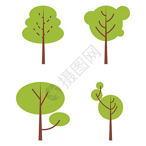 一组抽象的程式化树 原始风格 夏秋绿橙树绿树公园衬套橡木树枝生态树木季节环境花园图片