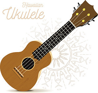 Ukulele  夏威夷乐器 白色的矢量插图音乐家吉他声学艺术木头打印棕色旋律歌曲音乐背景图片