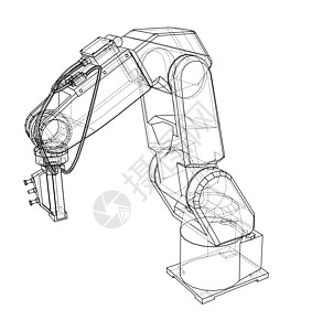 3D 轮廓机械臂  3 的矢量渲染蓝图金属黑色制造业机械工业线条科学生产动力学图片