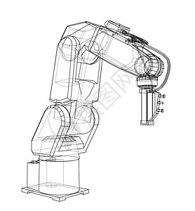 3D 轮廓机械臂  3 的矢量渲染力学草图自动化黑色手臂制造业蓝图插图金属工程图片