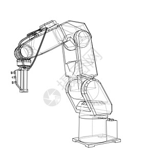 3D 轮廓机械臂  3 的矢量渲染机器插图金属自动化工业艺术制造业手臂草图蓝图图片