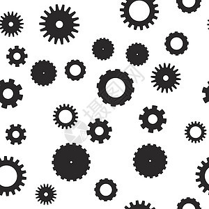 Cog轮轮无缝模式 时钟 技术或工业主题 黑色和白色的平面矢量背景力量进步金属机械齿轮圆圈蒸汽工厂工作墙纸图片