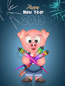 猪年烟花哺乳动物插图庆典粉色文化吉祥物明信片动物新年图片