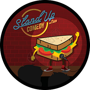 站起来的喜剧三明治 open mi麦克风漫画居住食物展示早餐娱乐喜剧演员天赋红色图片