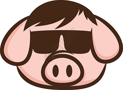戴墨镜的酷猪卡通零食餐厅眼镜太阳镜条纹熏肉食物早餐背景图片