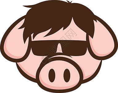 戴墨镜的酷猪卡通太阳镜早餐眼镜熏肉餐厅条纹零食食物背景图片